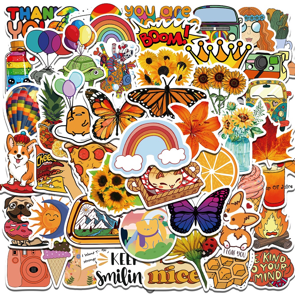 

[50PCS]Stiker Aesthetic Yellow Lucu Stiker Anti Air- Sticker Buku HP Journal Koper Laptop Helm Botol