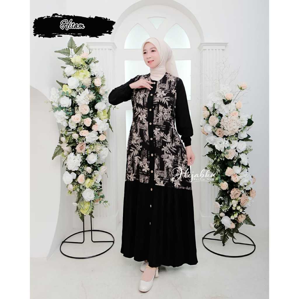 GAMIS KATUN TWILL HITAM TERBARU ADEVA MARBELA BY HIJABKU