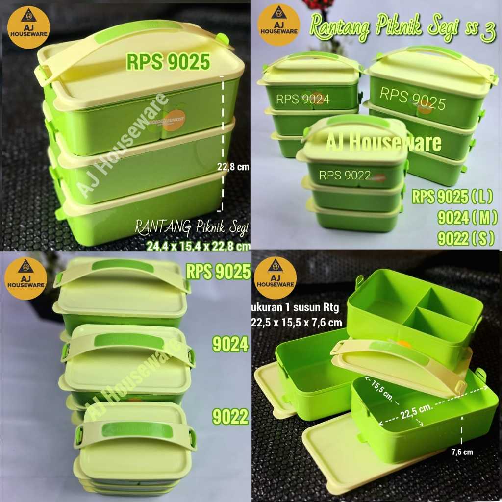 GOLDEN SUNKIST RPS 9025 RANTANG SUSUN JUMBO PLASTIK RANTANG PIKNIK SUSUN SEGI TENONG SUSUN PLASTIK