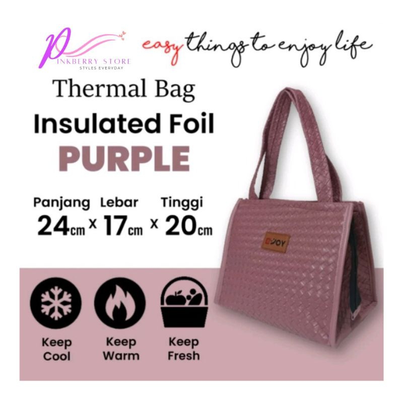 Tas Termal Bahan Tebal Warna Ungu Purple Lilac / Tas Bekal Makan Siang Portable / Tas Bahan