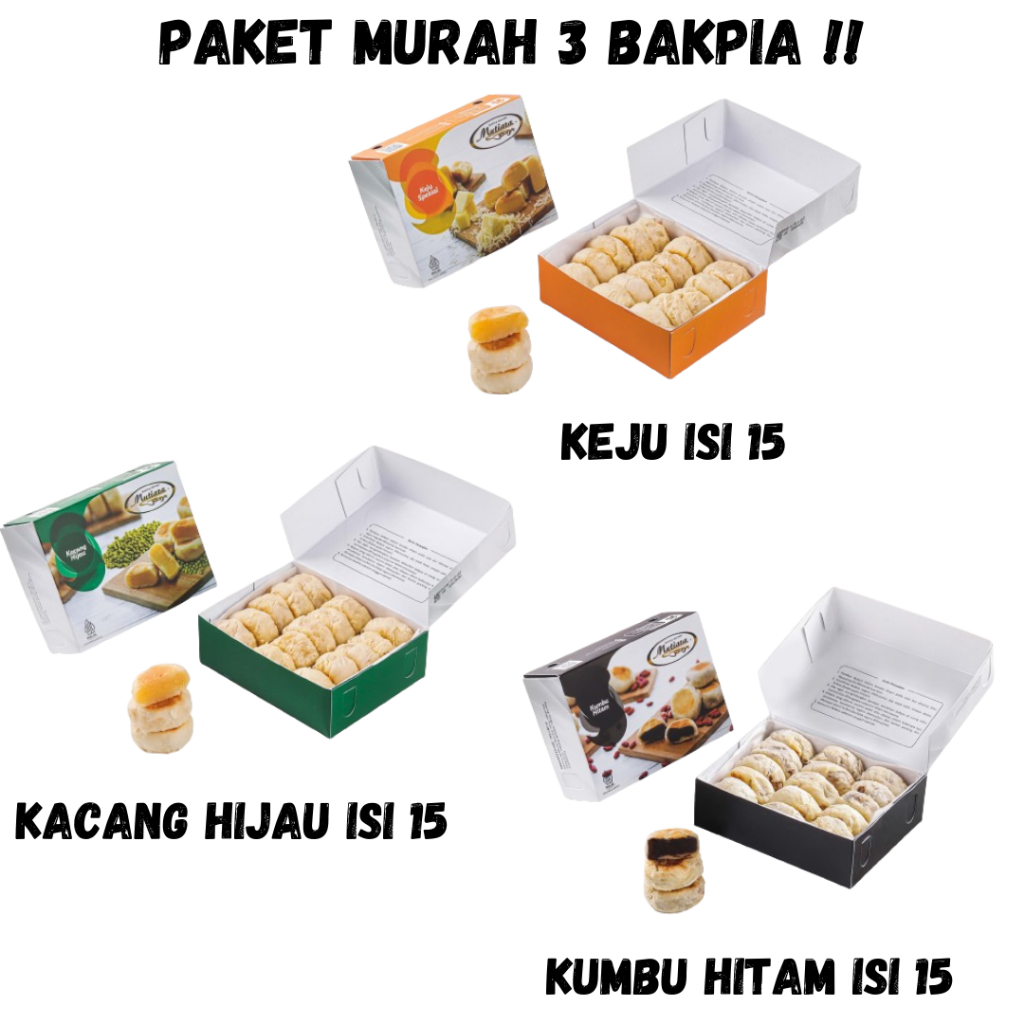 

Paket Murah Bakpia Mutiara isi 15 (kacang Hijau, Kumbu Hitam & Keju)