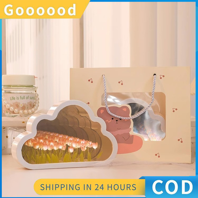 

Tas hadiah lampu malam tulip laut bunga buatan tangan DIY/tas hadiah transparan jendela beruang kartun