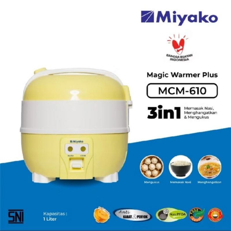 Magic Com,Penanak Nasi serba guna,Rice Cooker 1 Liter Miyako 3in1 Mcm 610