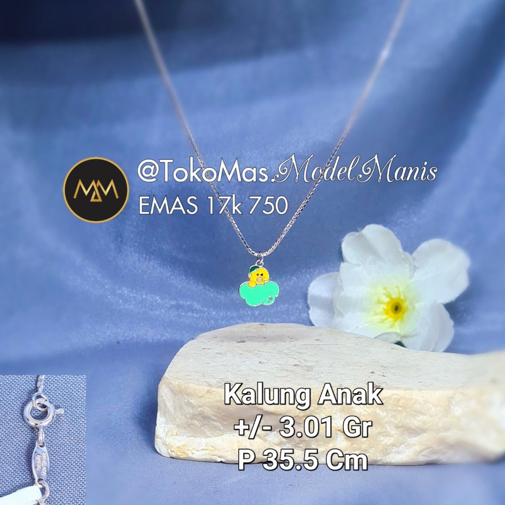 Kalung Bebek Sally Line Friends Putih 750 kadar 17k