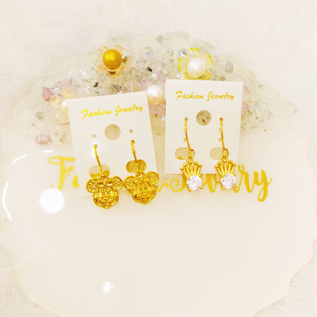 ANTING MICKEY MOUSE MAHKOTA BERLAPIS EMAS MURNI ASLI 99% PERMUKAAN PERHIASAN LEBIH AWET & TAHAN LAMA