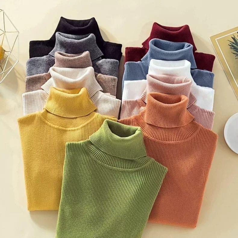 Knit Wear - Atasan Rajut Turtleneck Wanita High Import Baju Leher Tinggi Wanita Knit Dalaman Manset 