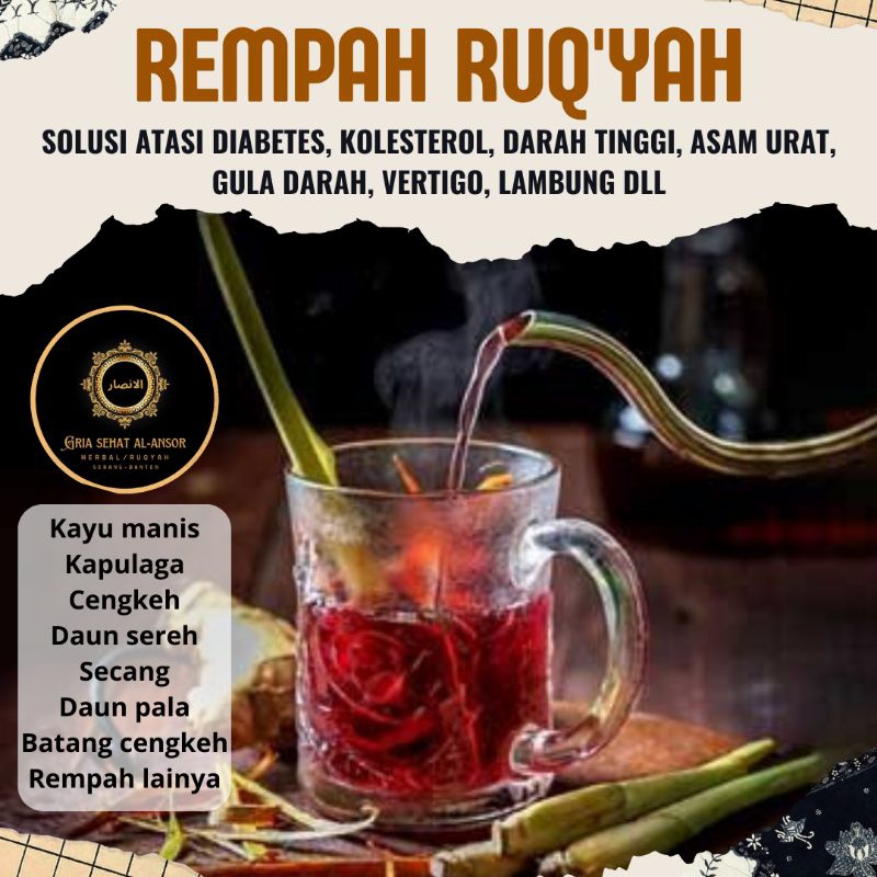 

Rempah Ruqyah Solusi Atasi Kolesterol, Diabetes, Menurunkan dan menstabilkan Gula Darah. 1 Bungkus isi 10 pcs