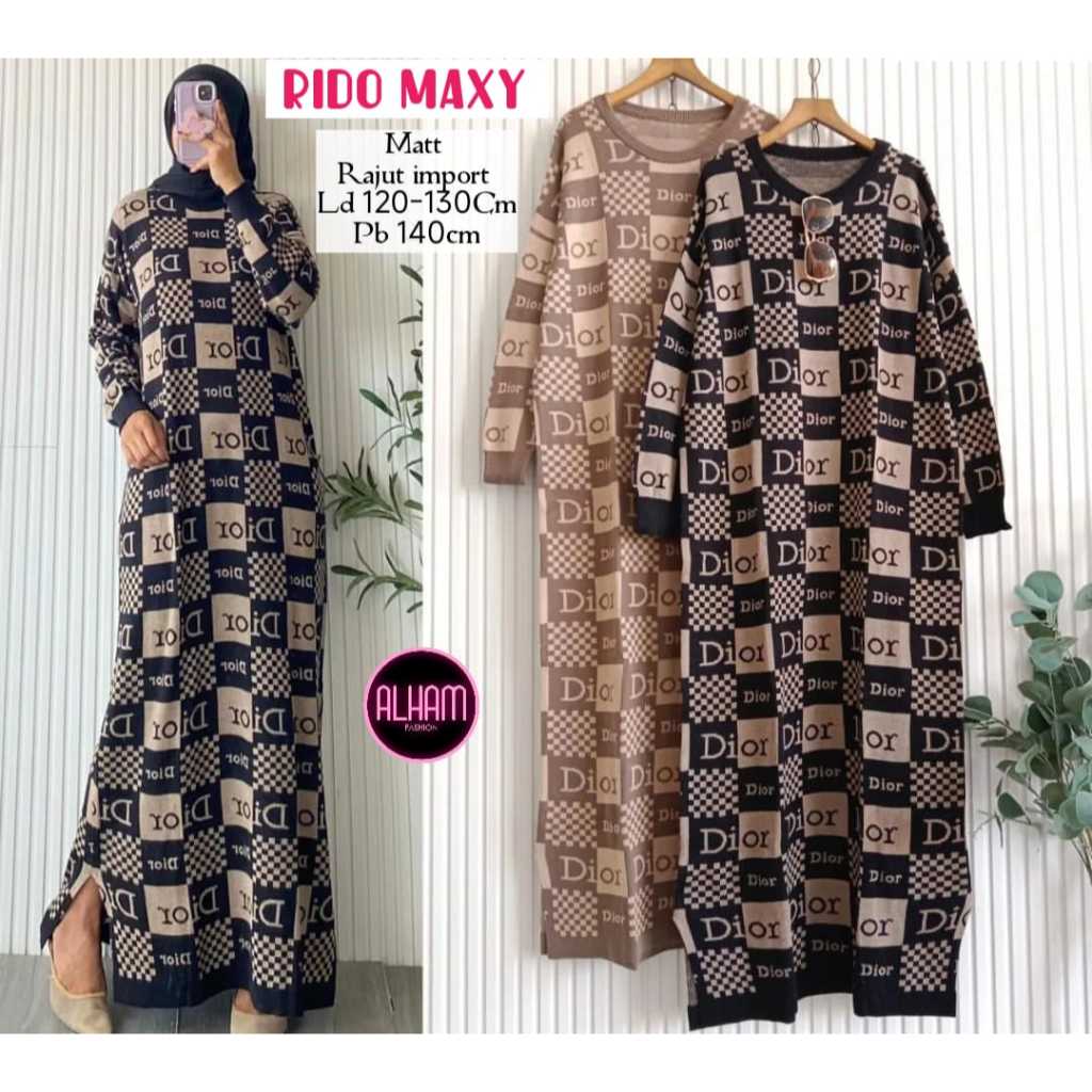 Rido Maxy Alham Gamis Rajut Wanita Jumbo LD 120 130 XXXXXL Cewe Motif Dior Kotak Korean Style Terbar