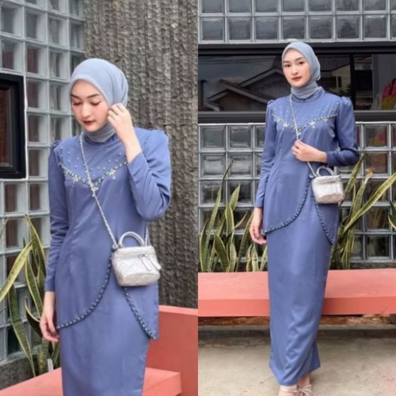 NEW Oneset Felicya Baju Kurung Malaysia | Dress Setelan Wanita | Baju Kondangan Kekinian Full Payet