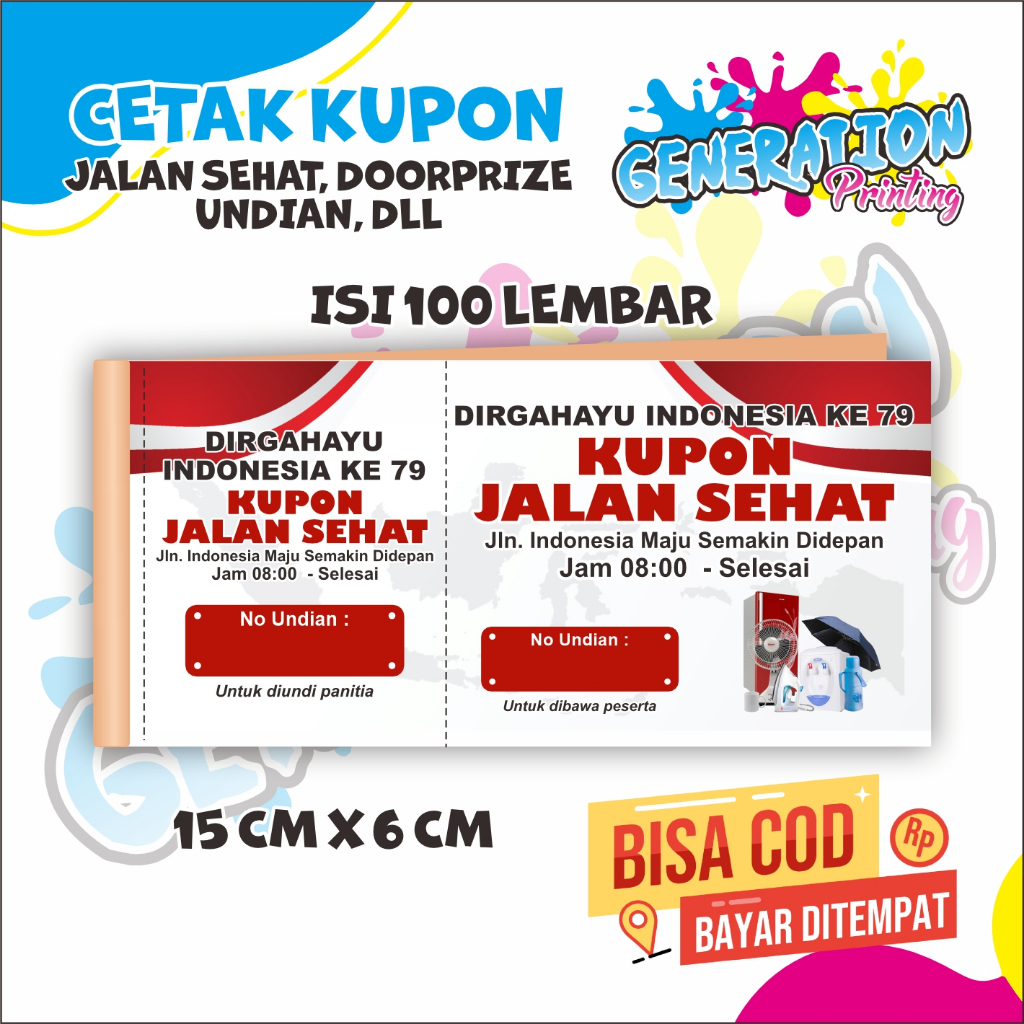 

KUPON UNDIAN PERINGATAN HUT RI, DOORPRIZE, JALAN SEHAT, BISA CUSTOM TULISAN SENDIRI 100 LEMBAR UK1/6