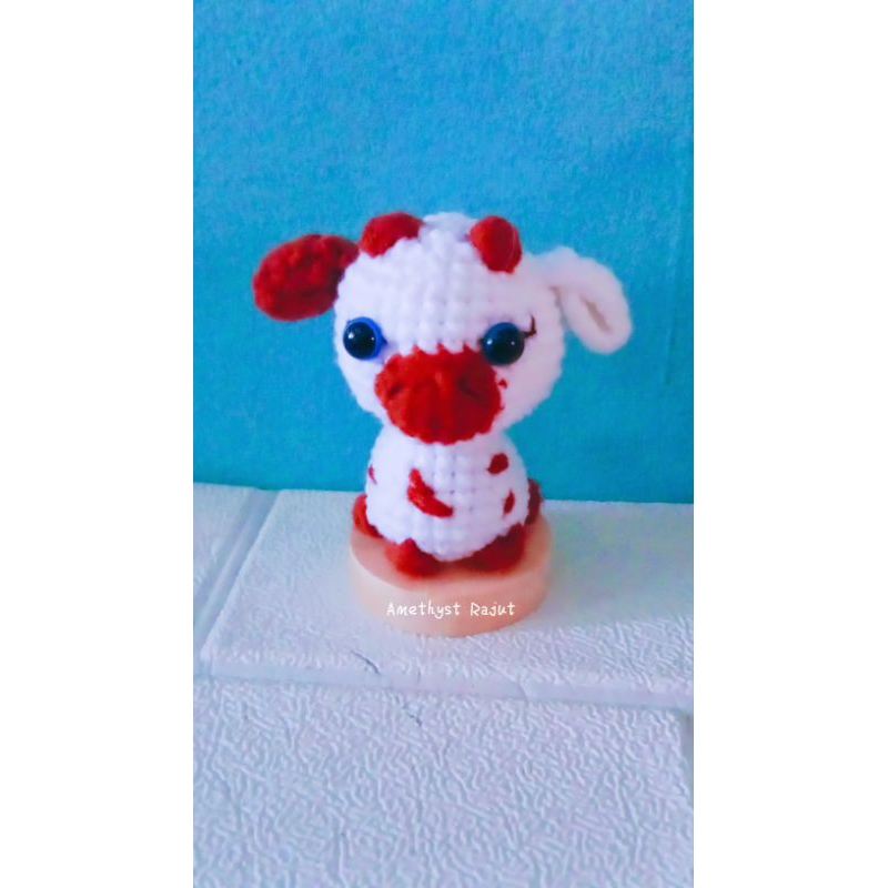 Boneka Rajut Amigurumi Cow (Sapi) | Gantungan Kunci | Gantungan Tas | Handmade | Kado Gift Unik Lucu