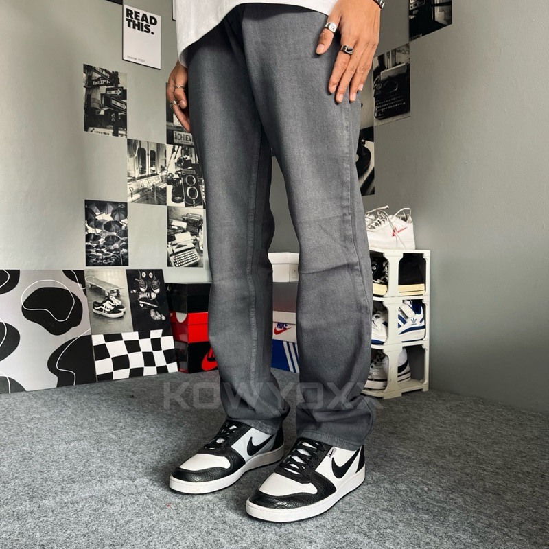 Celana Jeans Standar Baggy Warna Dark Grey Abu-abu
