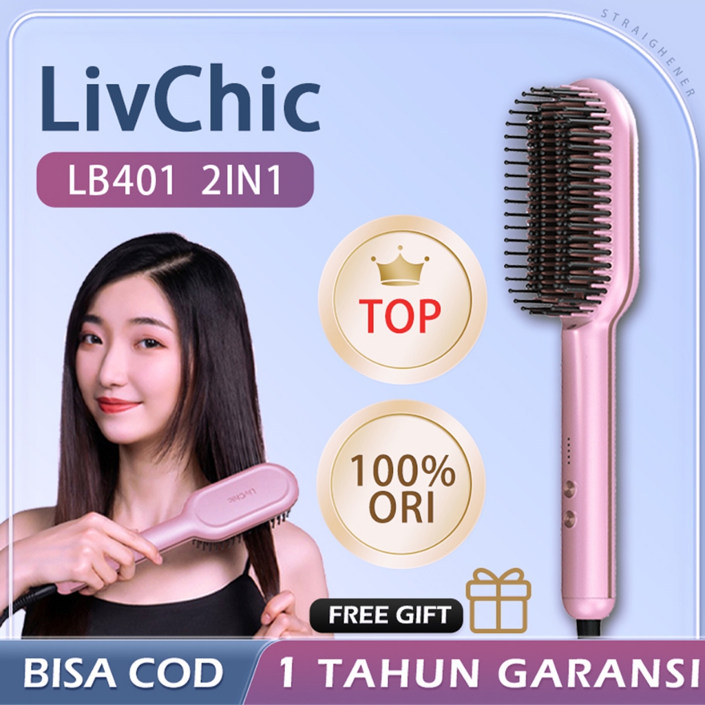 【Free Gift】LivChic⚡LB401 Sisir Catokan Sisir Pelurus Rambut Catok Rambut 2 in 1 Catokan Sisir Peluru