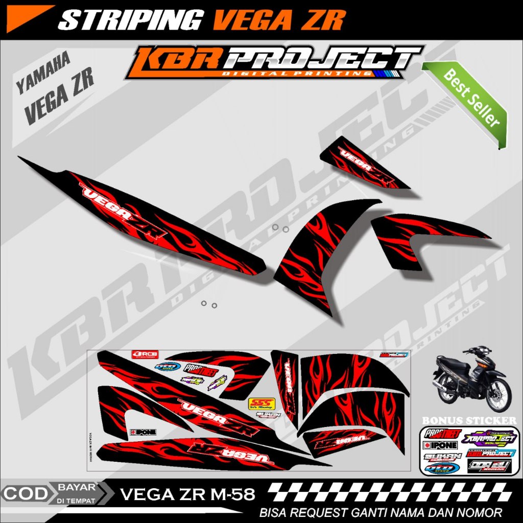 VEGA ZR STIKER STRIPING PREMIUM MOTOR KEREN LIS VARIASI MOTOR YAMAHA RACING M.58 TRANSPARAN COD