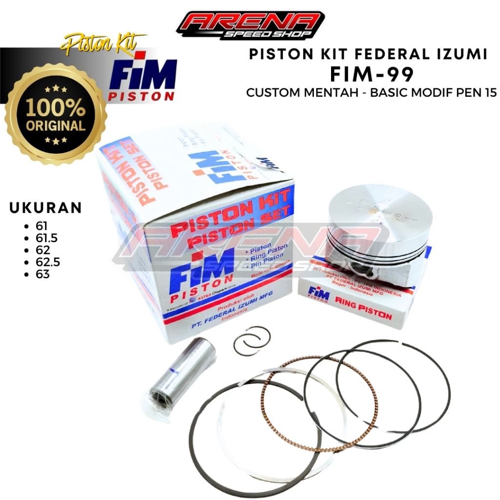 FIM Piston Kit FIM-99 Pin 15 Mentah - Seher Piston Bore Up Kit Mio CBR Tiger Custom 61 62 63 Pen 15