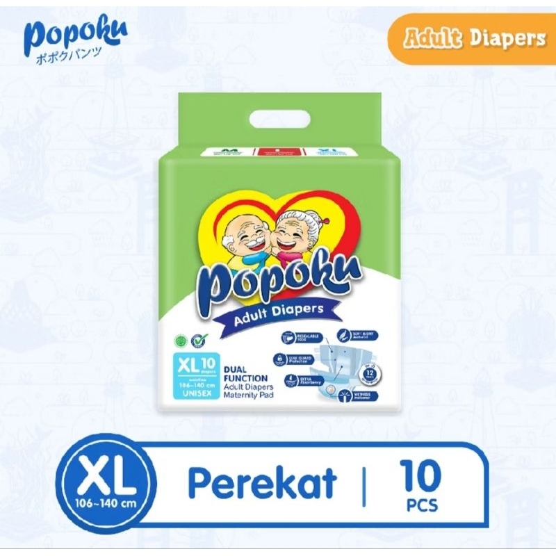 Popoku Popok Dewasa Tipe Perekat (Popoku Adult Diaper) Size XL Isi 10 Pcs