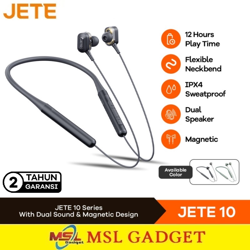 JETE Headset Bluetooth Sport Wireless Neckband Earphone IPX4 JETE-10