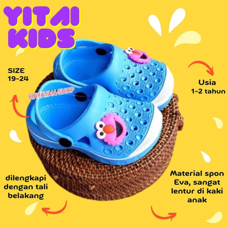 Sandal Sepatu Baim Selop Tali Anak Balita Perempuan 1 2 Tahun Elmo Lucu Terbaru