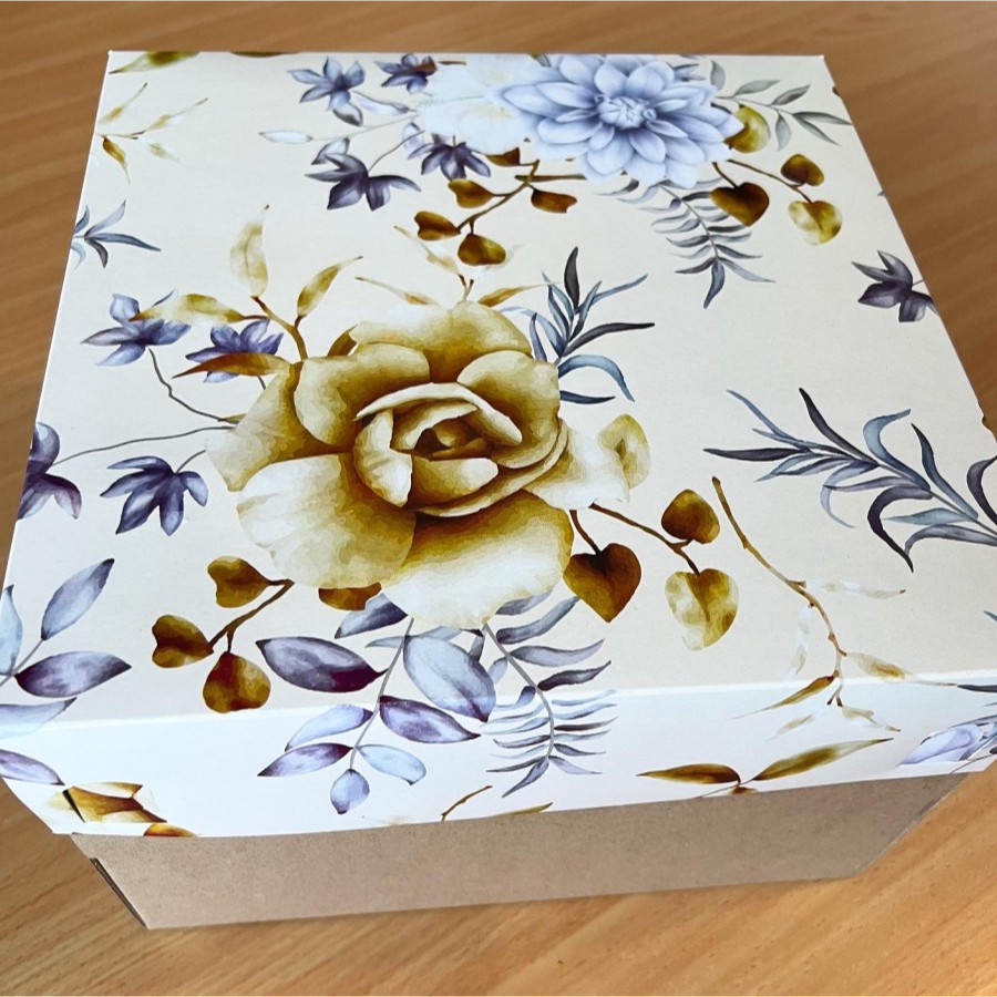 

( 5 pcs ) Cake Box Hampers Ulang Tahun Dus Kotak Two Flower Packaging Oleh Oleh Roti Ukuran 22