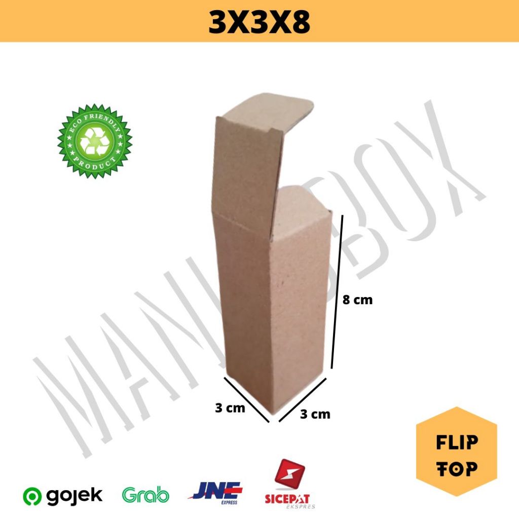 

Kardus packing ukuran 3x3x8 cm model fliptop slap-slip tutup atas bahan coklat luar dalam polos untuk minyak wangi
