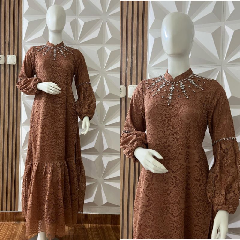 Kebaya gamis aliya katun/Gamis brukat payet terbaru/Kebaya gamis brukat modern/Gamis brukat terlaris