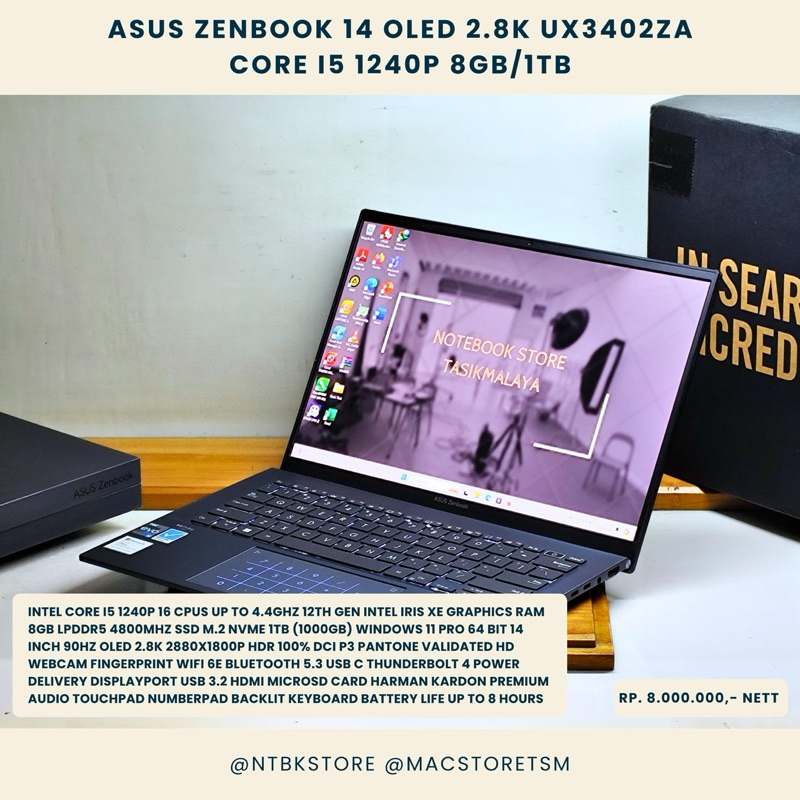 Asus ZenBook OLED 14 UX3402ZA i5 1240p gen 12 1TB SSD 8GB RAM 14 inc OLED 2880p 2K