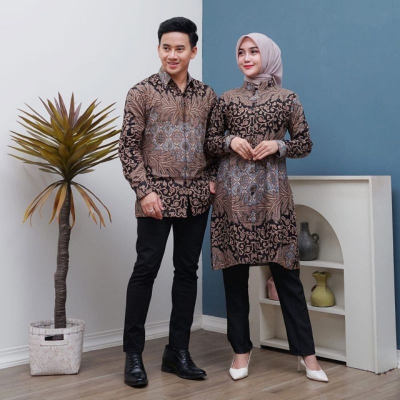 Batik Tunik Couple Modern Keris Mulya  Seragam Kerja Kantoran Batik Kerja Atasan Wanita Tunik Jumbo