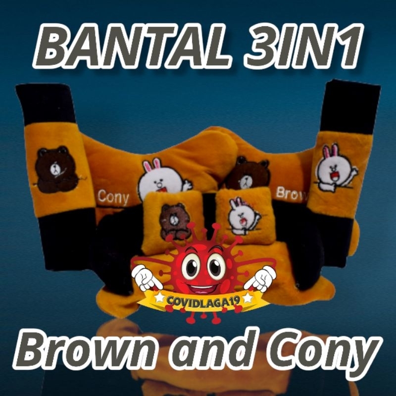 Bantal Mobil 3in1 Kelinci Coklat Beruang Putih Set Karakter Mobil Bantal Headrest Car Set 3in1 Kelin