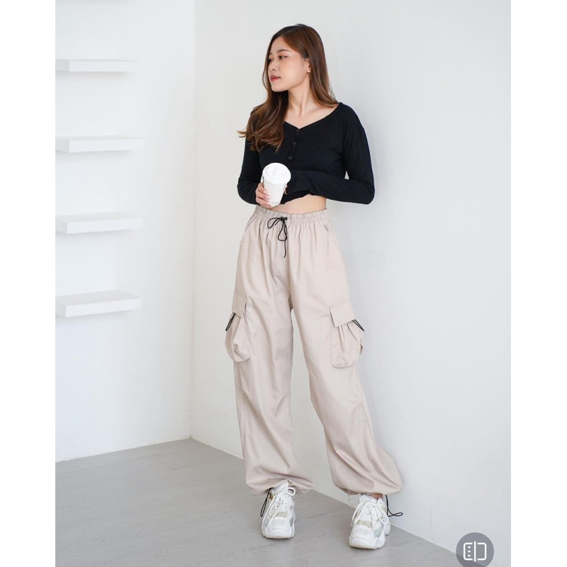 Celana Cargo Wanita Highwaist Premium Jumbo || Cargo Pants Wanita Terbaru || Celana Kargo Wanita cre