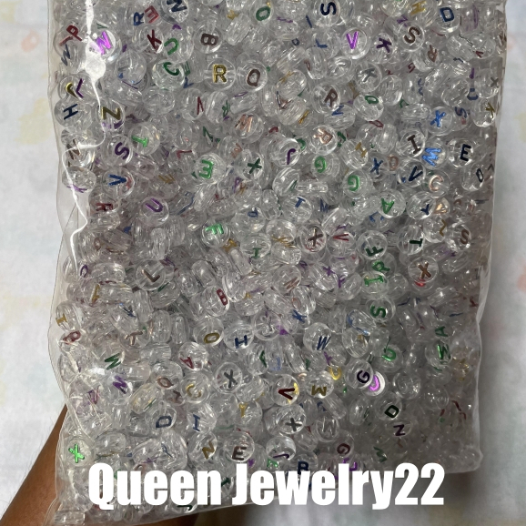 1pon manik manik huruf bening rainbow 10mm bahan kerajinan