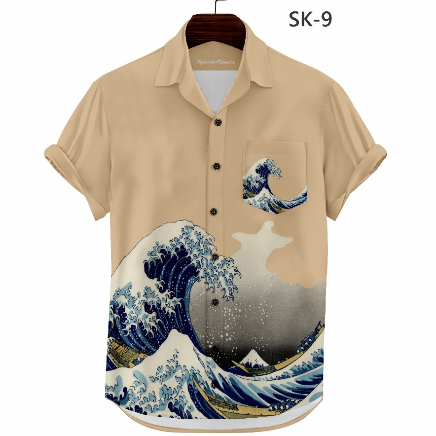 Kemeja Hawaii Motif Ombak Harajuku Fullprinting | Kemeja Pantai Kanagawa SK-9
