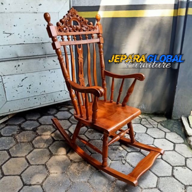Kursi goyang ukir klasik Jati - kursi goyang jati murah - kursi goyang antik - kursi santai jati