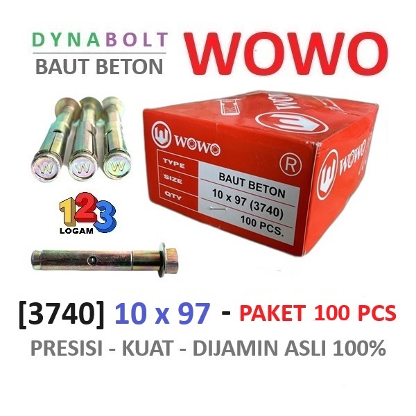 100 Pcs - DYNABOLT 10 x 97 [3740] Wowo - Baut Beton Panjang 10 cm