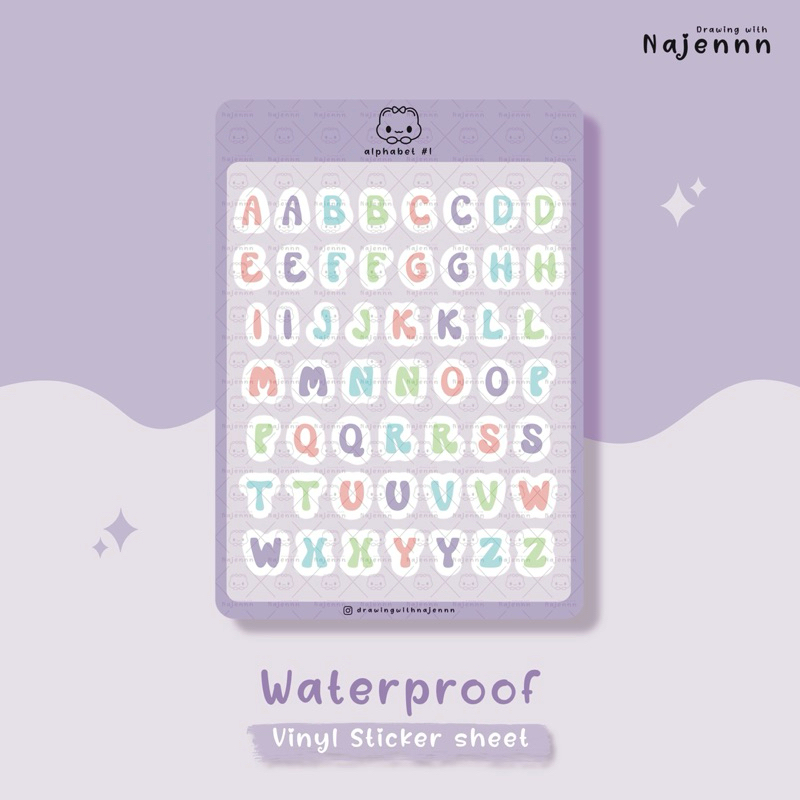 

Alphabet #1 | NSS001 | Sticker Sheet | Sticker Vinyl | A6 | Waterproof Sticker | Cute Sticker | Journal Sticker | Deco Sticker | Sticker Handphone | Sticker Laptop | Sticker Lucu | Sticker Tahan Air | Sticker Gemas | Sticker Anak | Najennn Sticker |
