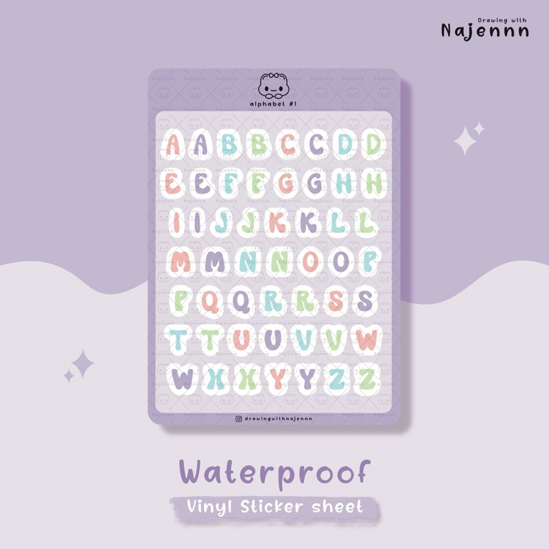 

Alphabet #1 | NSS001 | Sticker Sheet | Sticker Vinyl | A6 | Waterproof Sticker | Cute Sticker | Journal Sticker | Deco Sticker | Sticker Handphone | Sticker Laptop | Sticker Lucu | Sticker Tahan Air | Sticker Gemas | Sticker Anak | Najennn Sticker |