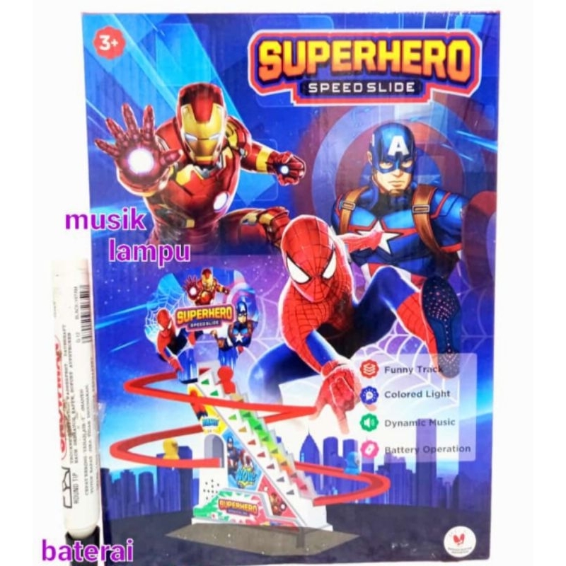MAINAN SLIDE SPIDERMAN NAIK TURUN TANGGA MUSIC LAMPU