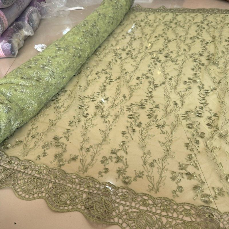 Hnna Kain Tulle Bordir Dengan Renda Tepi Prada Yang Tebal