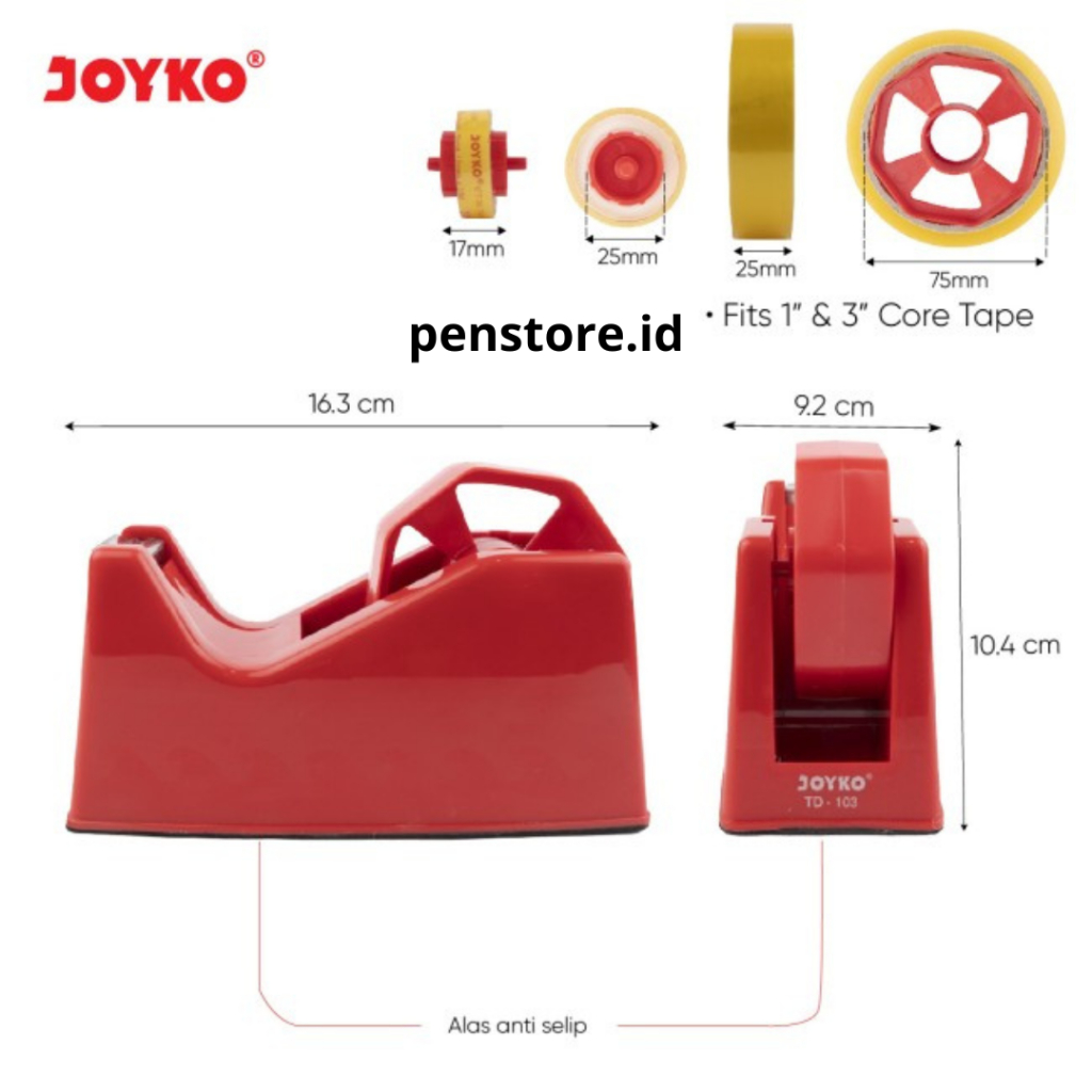 

(pcs) Tape dispenser Joyko TD-103 (Dual Core) / Pemotong isolasi / TEMPAT ISOLASI