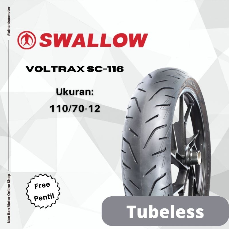 BAN MOTOR SWALLOW VOLTRAX SC-116 UKURAN 110/70-12, 90/90-12 & 100/90-12 UNTUK VESPA, FAZZIO, DLL