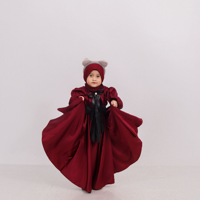 Real Pict Ayzura Gaun Dress Dres Pesta Anak Sateen Velvet Gamis Anak Mewah Silk
