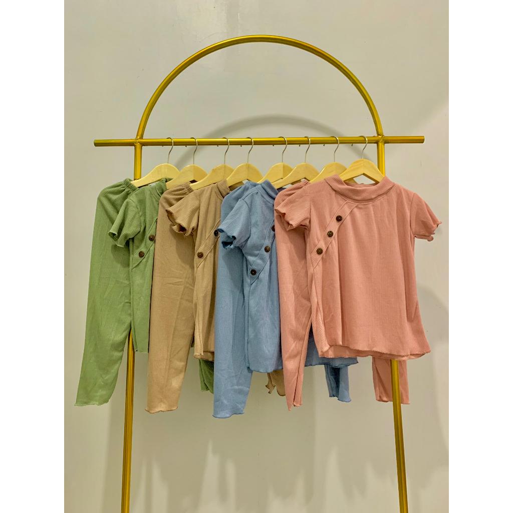 Baju Setelan Panjang Anak Perempuan Bahan Rib Cewek umur 4-10 Tahun - Mikayla Set