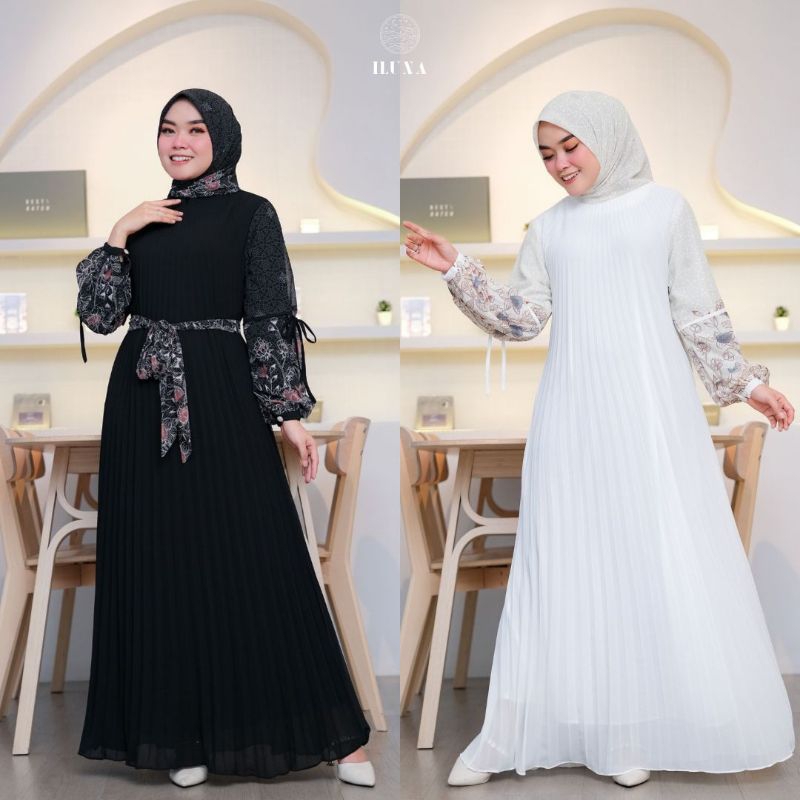 (x8) ILUNA BIANCA  Baju Dress Gamis Set Hijab Wanita Muslimah Bianca Set By Iluna. Nazra Sha