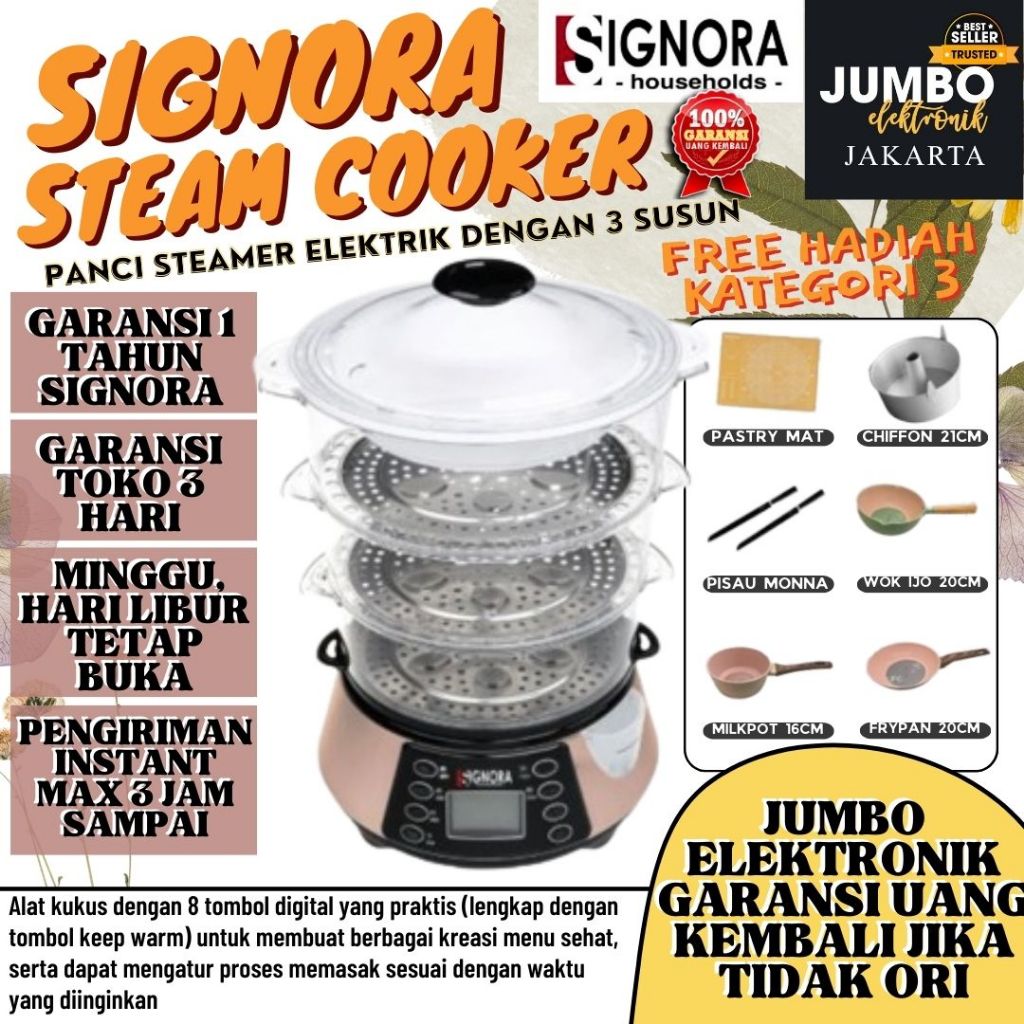 FREE HADIAH Signora Steam Cooker Steamer 3 susun Steamer Listrik Steamer Panci Kukus