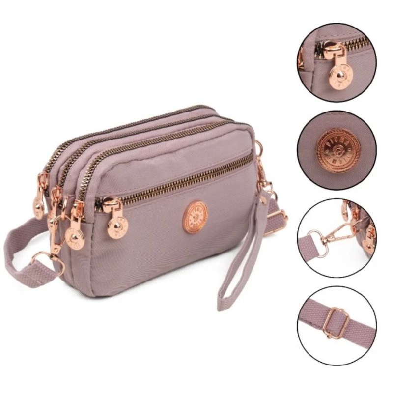 RAMA_DOMPET HP SELEMPANG WANITA TAS DOMPET SELEMPANG 4 RESLETING DOMPET NYLON PIOMA EVELINE