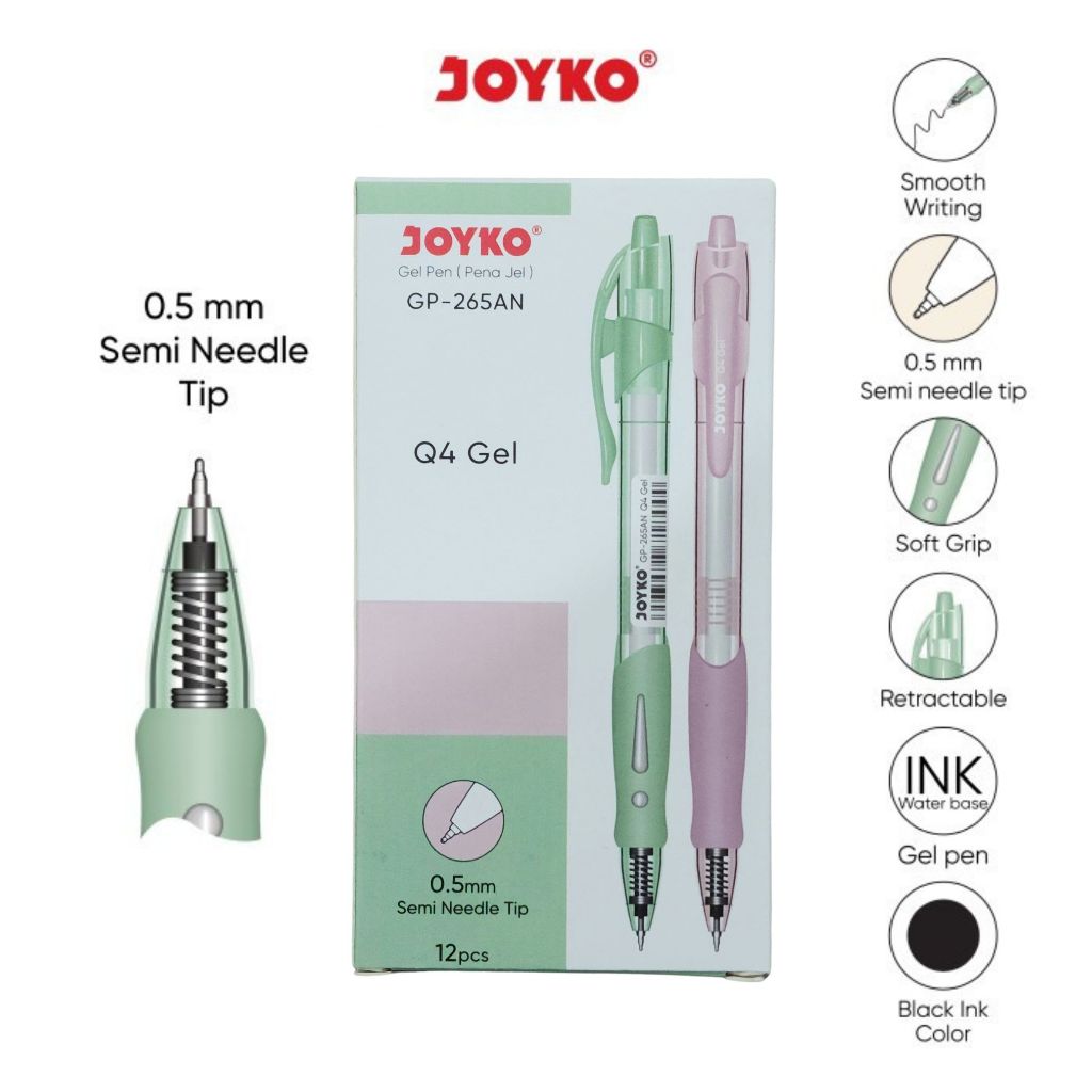

1 LSN / 12 Pcs Gel Pen Pulpen Pena Joyko GP-265AN Q4 Gel 0.5 mm