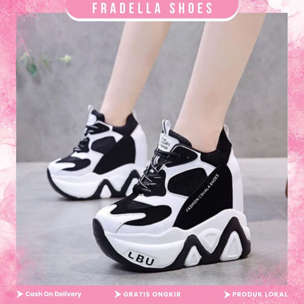 FRADELLA21 - SEPATU WANITA MODEL BOOTS KOMBI HAK DALAM SINTETIS DUA WARNA AS 145