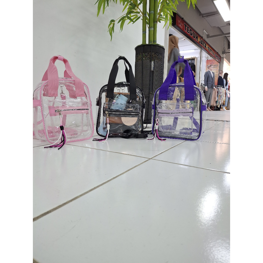 Tas Ransel Wanita Mini Aesthetic Transparant Korean Style Karishma Mika Pvc Hitam Polos Backpack Sli