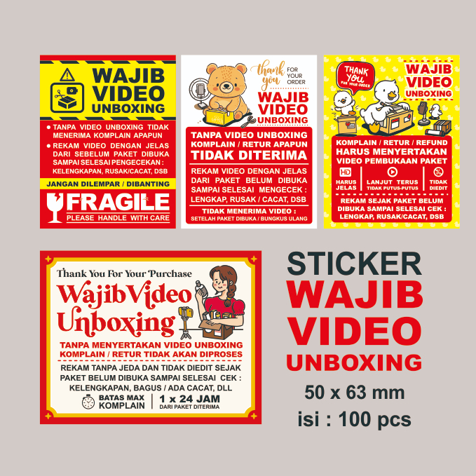 

STICKER WAJIB VIDEO UNBOXING (100 pcs) UK. 5 x 6,3 cm