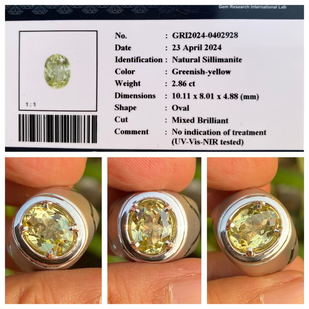 Natural 2.86ct greenish yellow sillimanite srilanka memo gri