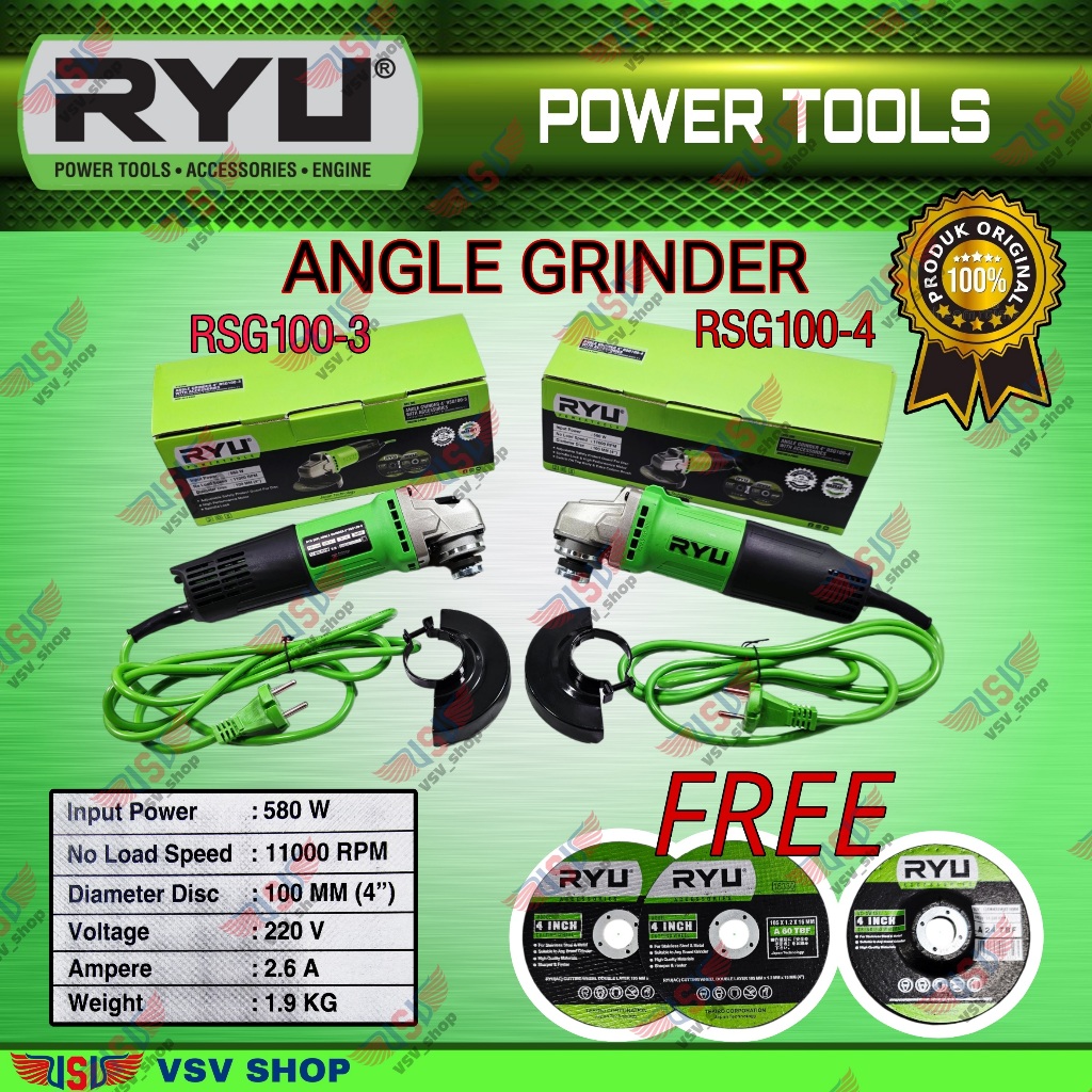 RYU Gurinda tangan 4" RSG100-3  / Angle grinder 4" RSG100-3